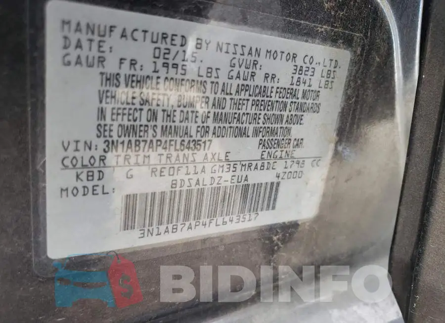 3N1AB7AP4FL643517 Photo# 13