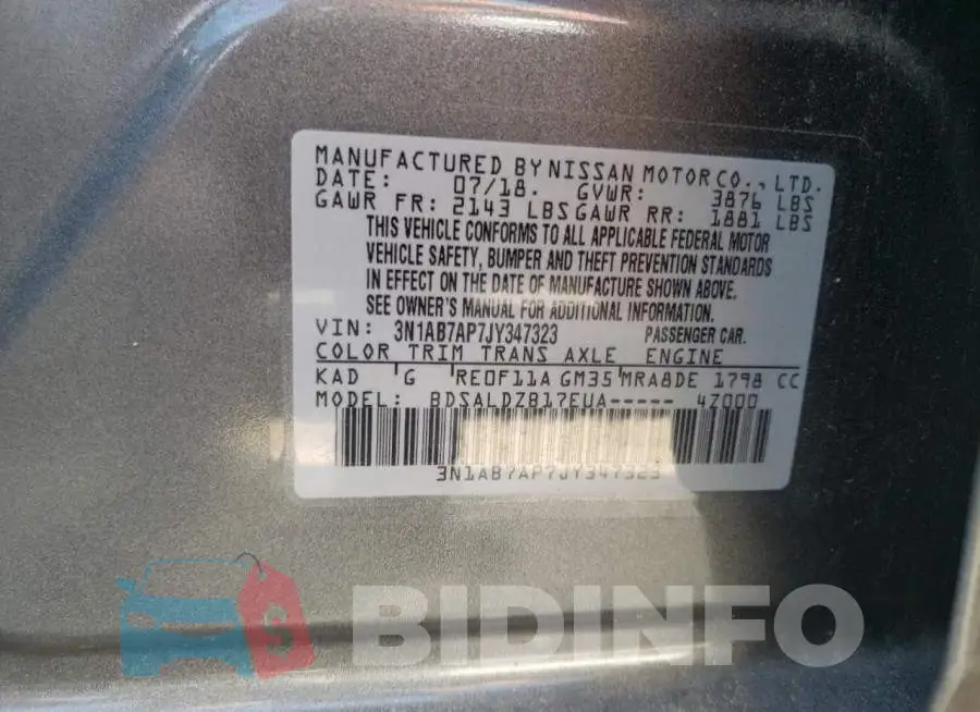 3N1AB7AP7JY347323 Photo# 12