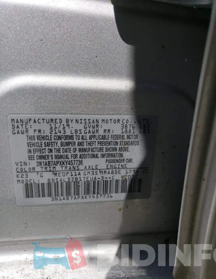 3N1AB7APXKY457736 Photo# 12