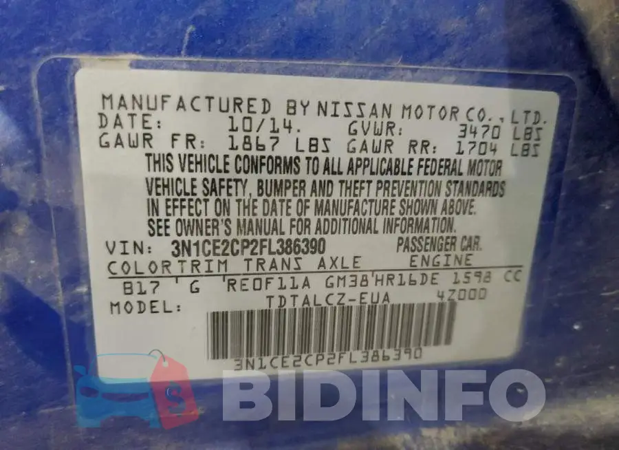 3N1CE2CP2FL386390 Photo# 12