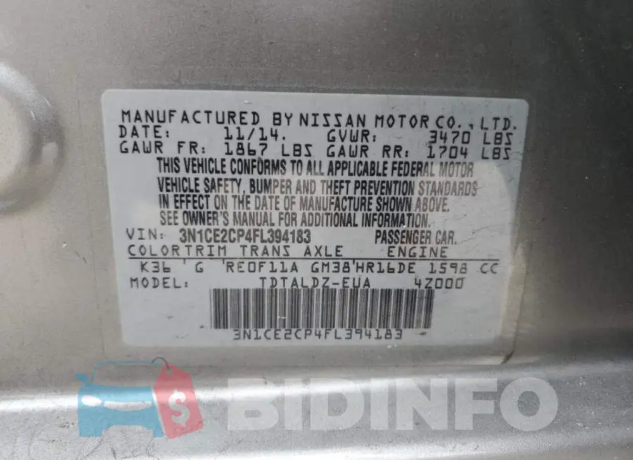3N1CE2CP4FL394183 Photo# 13