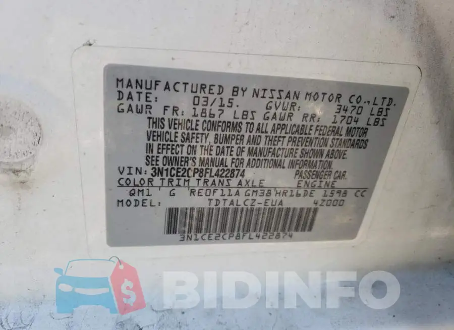 3N1CE2CP8FL422874 Photo# 13