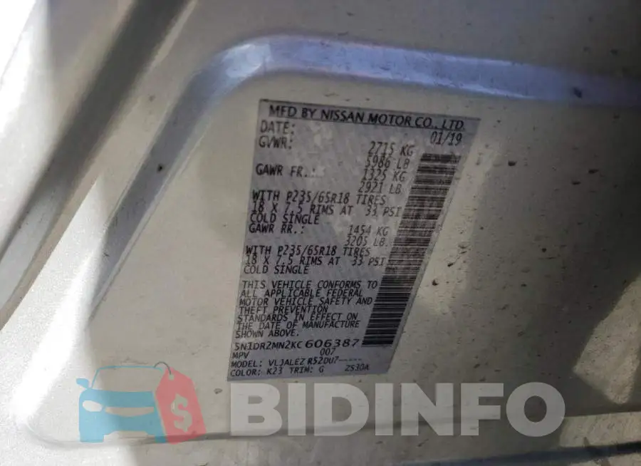 5N1DR2MN2KC606387 Photo# 12