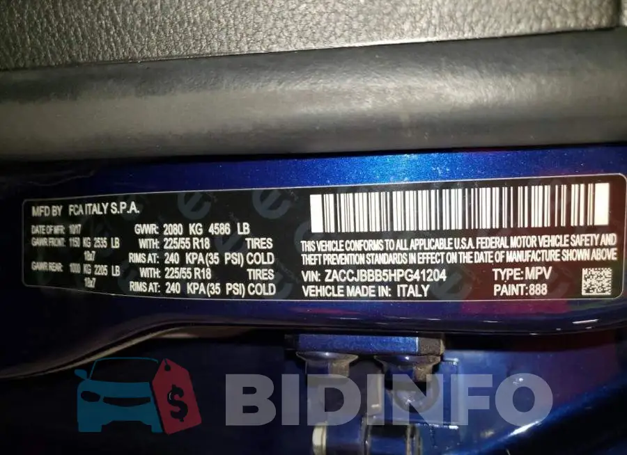 ZACCJBBB5HPG41204 Photo# 13
