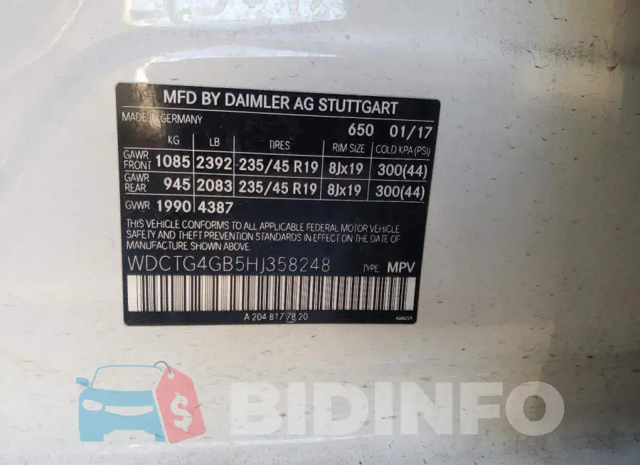 WDCTG4GB5HJ358248 Photo# 10