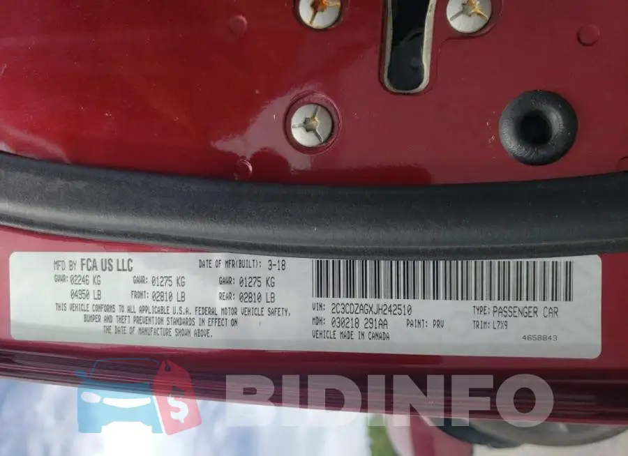 2C3CDZAGXJH242510 Photo# 13