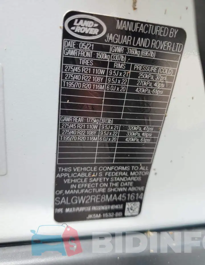 SALGW2RE8MA451614 Photo# 13