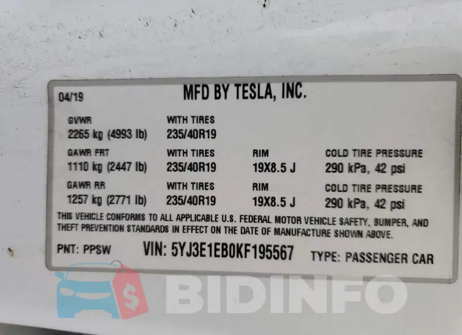 5YJ3E1EB0KF195567 Photo# 12