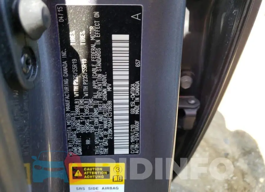 2T2BK1BA4FC319698 Photo# 14