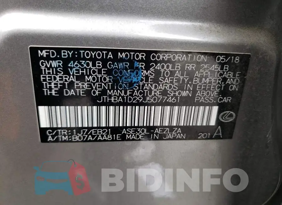 JTHBA1D29J5077461 Photo# 13