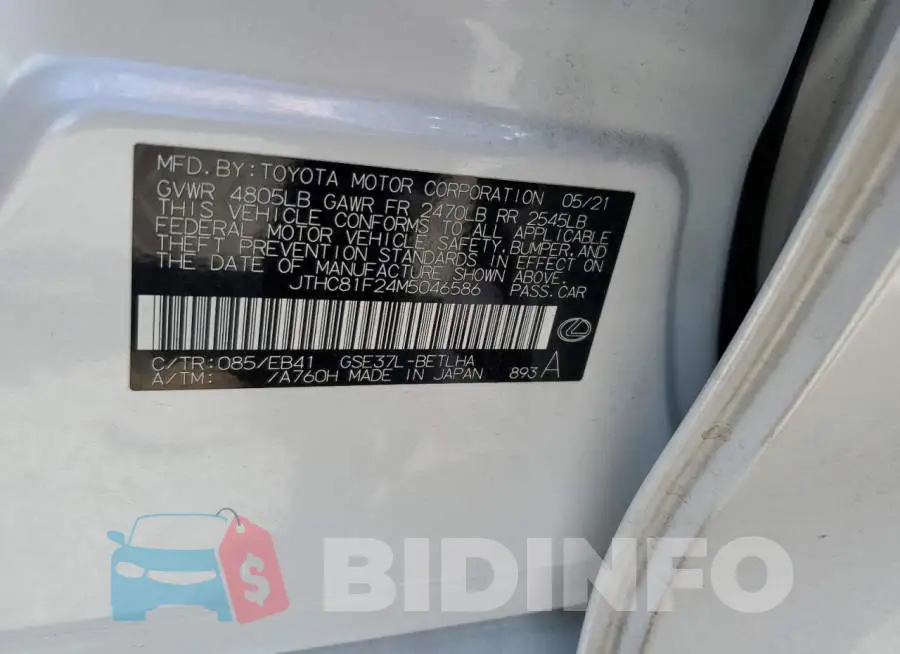 JTHC81F24M5046586 Photo# 12