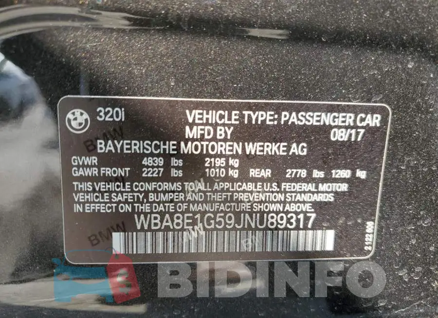 WBA8E1G59JNU89317 Photo# 12