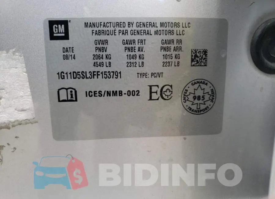 1G11D5SL3FF153791 Photo# 12