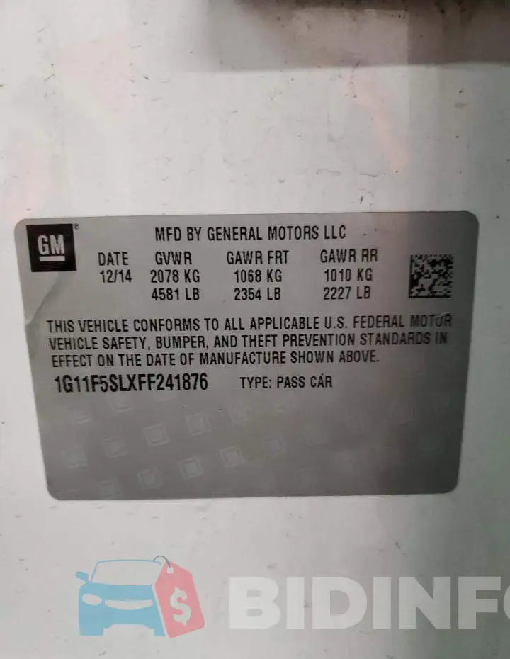 1G11F5SLXFF241876 Photo# 13