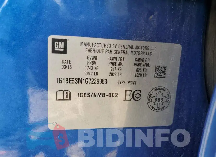 1G1BE5SM1G7239963 Photo# 12