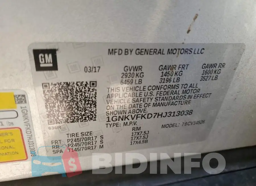 1GNKVFKD7HJ313038 Photo# 13