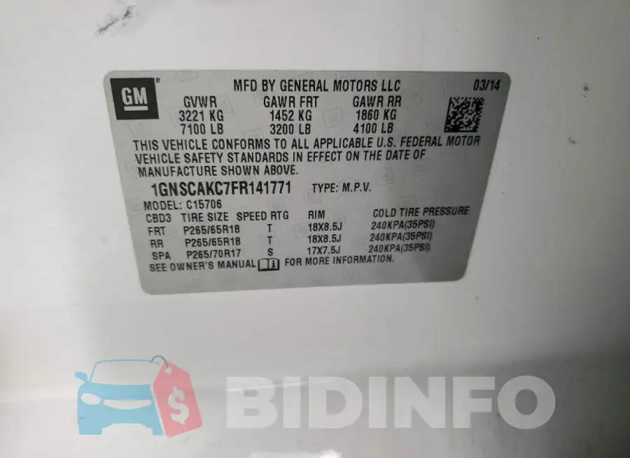 1GNSCAKC7FR141771 Photo# 13