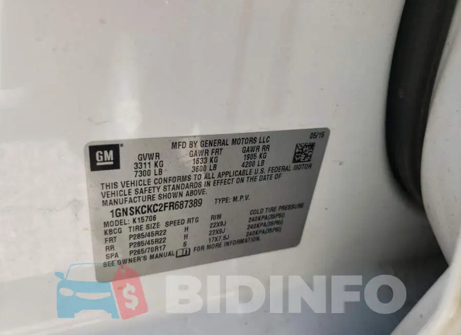 1GNSKCKC2FR687389 Photo# 12