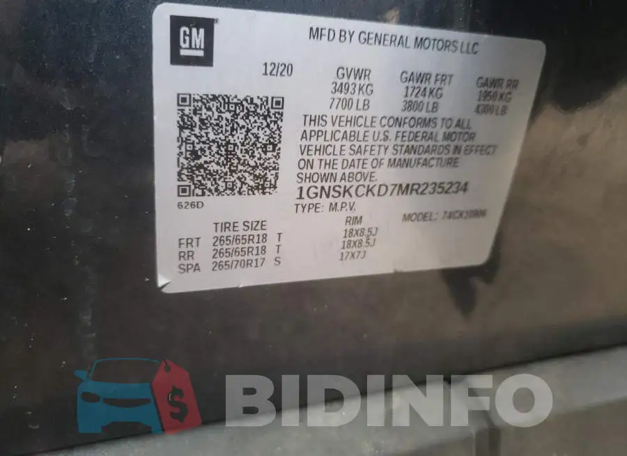 1GNSKCKD7MR235234 Photo# 13