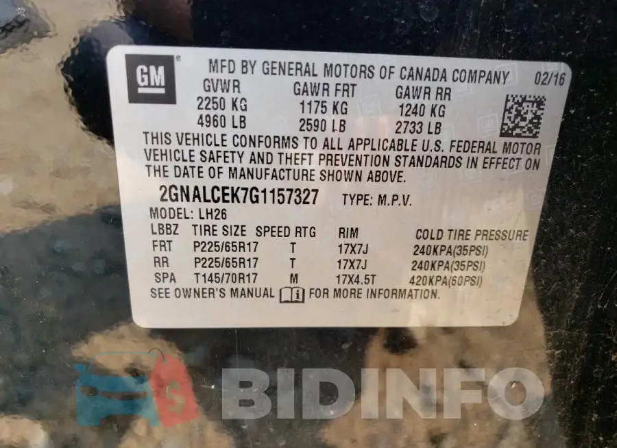 2GNALCEK7G1157327 Photo# 13