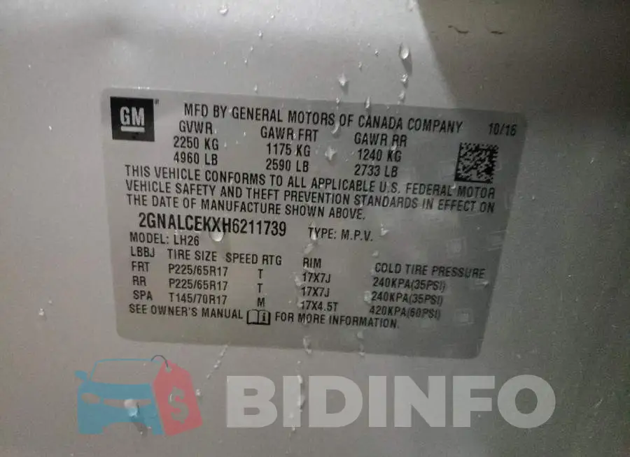 2GNALCEKXH6211739 Photo# 14
