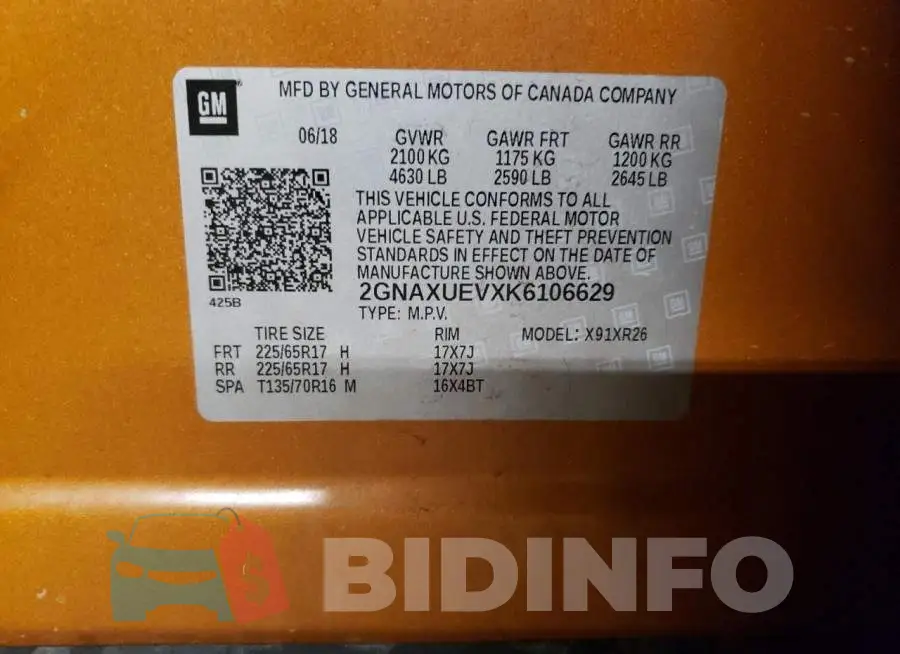 2GNAXUEVXK6106629 Photo# 13