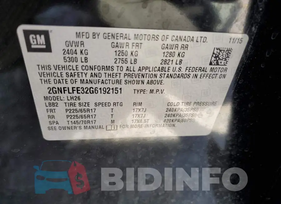 2GNFLFE32G6192151 Photo# 12