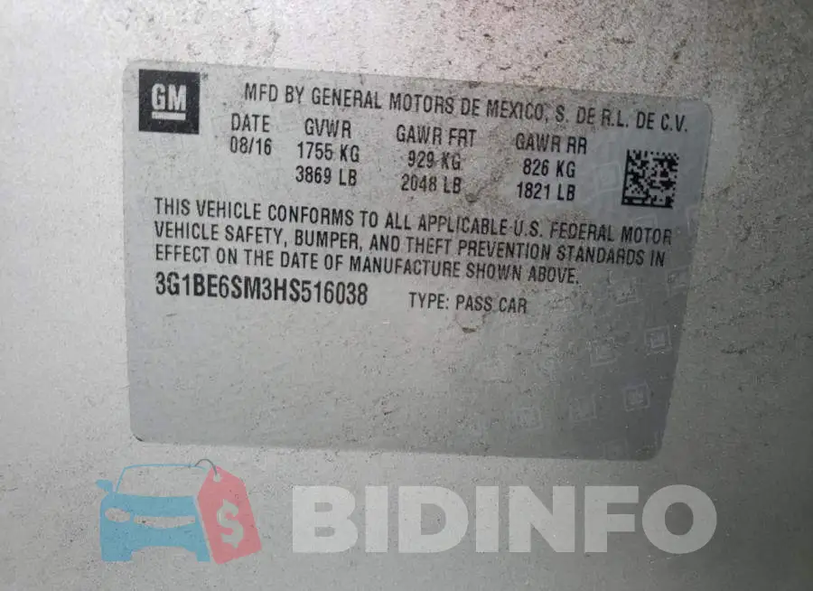 3G1BE6SM3HS516038 Photo# 12