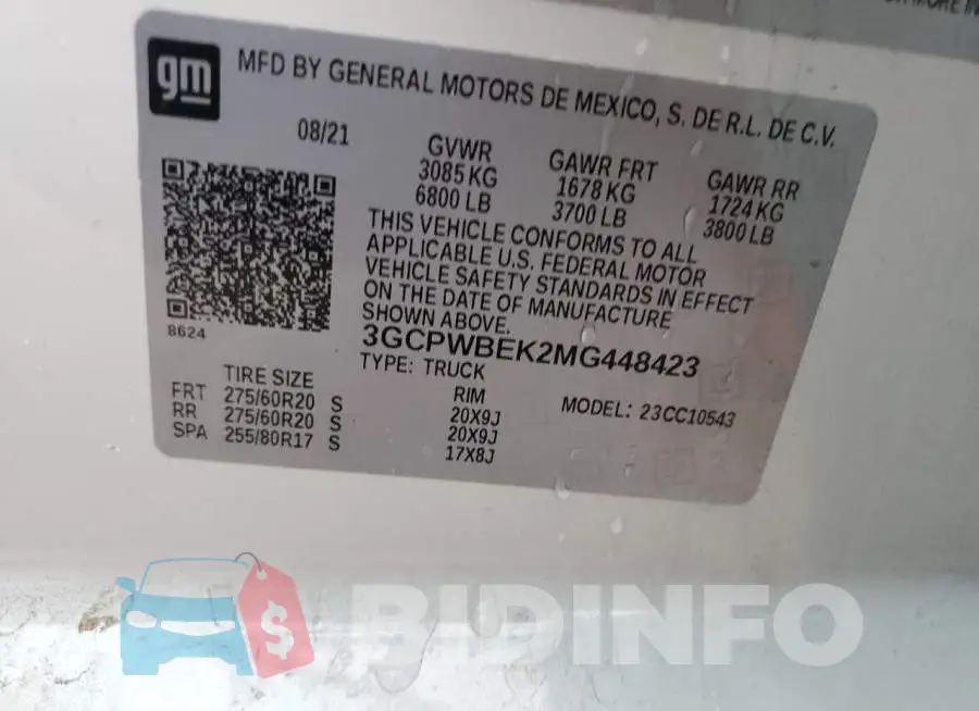 3GCPWBEK2MG448423 Photo# 13