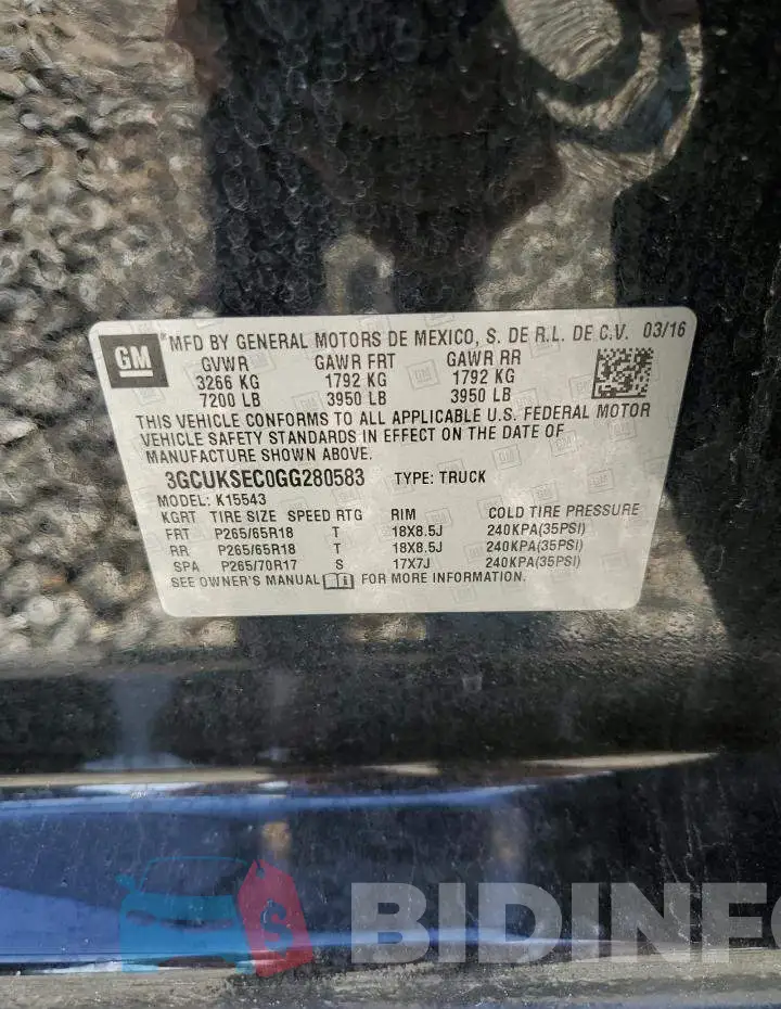3GCUKSEC0GG280583 Photo# 12