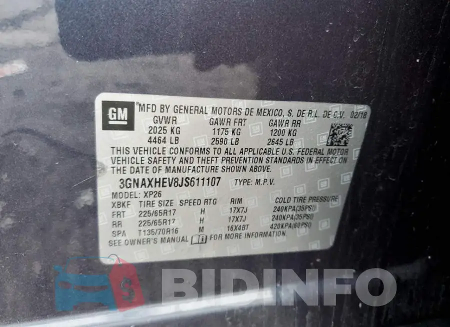 3GNAXHEV8JS611107 Photo# 13