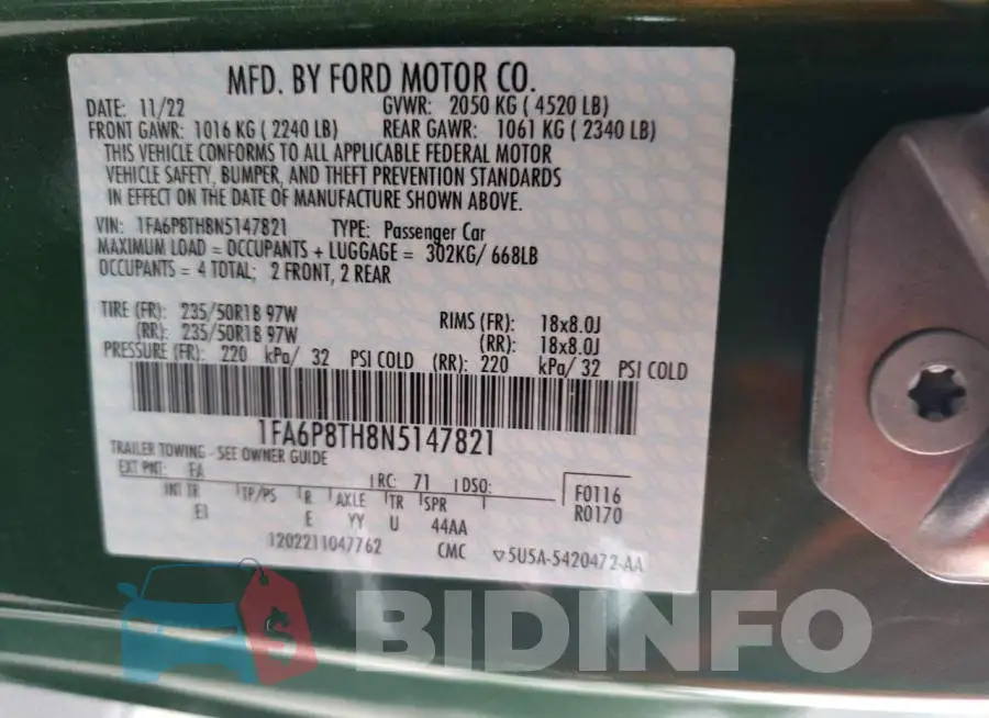 1FA6P8TH8N5147821 Photo# 13