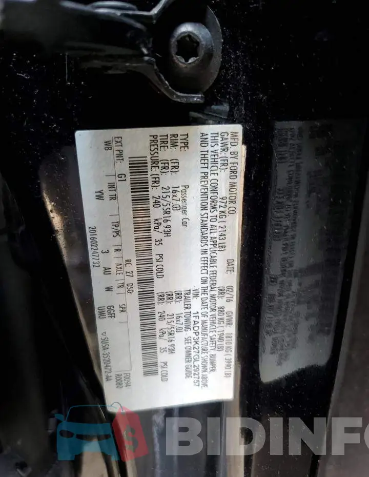 1FADP3K27GL292757 Photo# 12