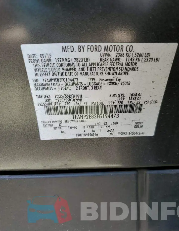 1FAHP2E83FG194473 Photo# 12