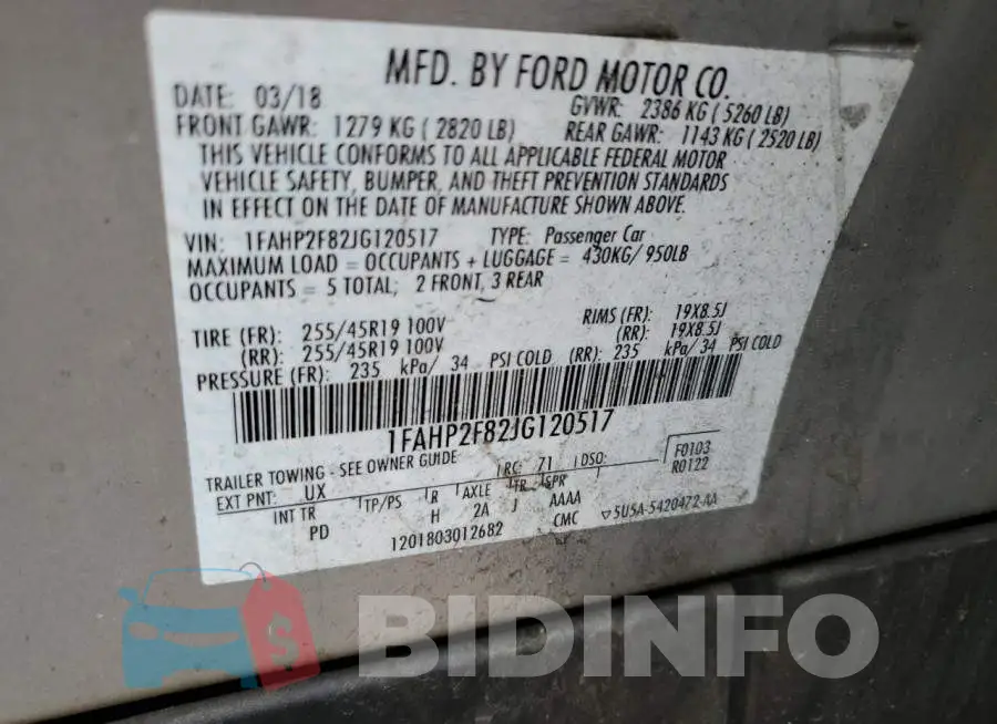 1FAHP2F82JG120517 Photo# 13