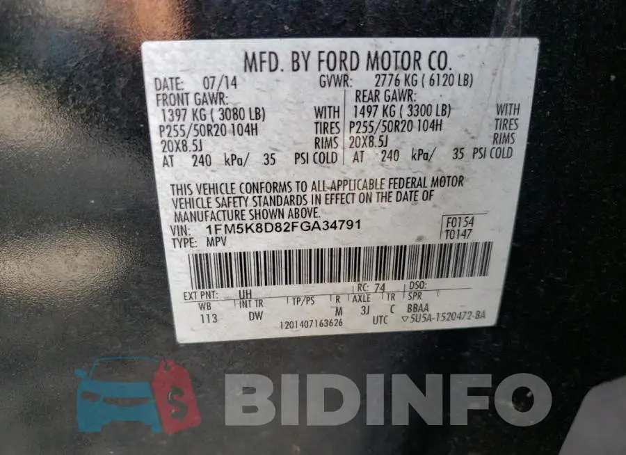 1FM5K8D82FGA34791 Photo# 13