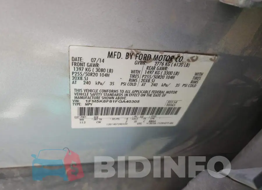 1FM5K8F81FGA40305 Photo# 13