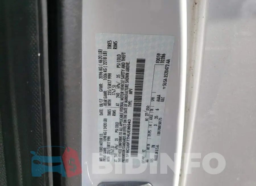 1FMCU0F77HUE86943 Photo# 13