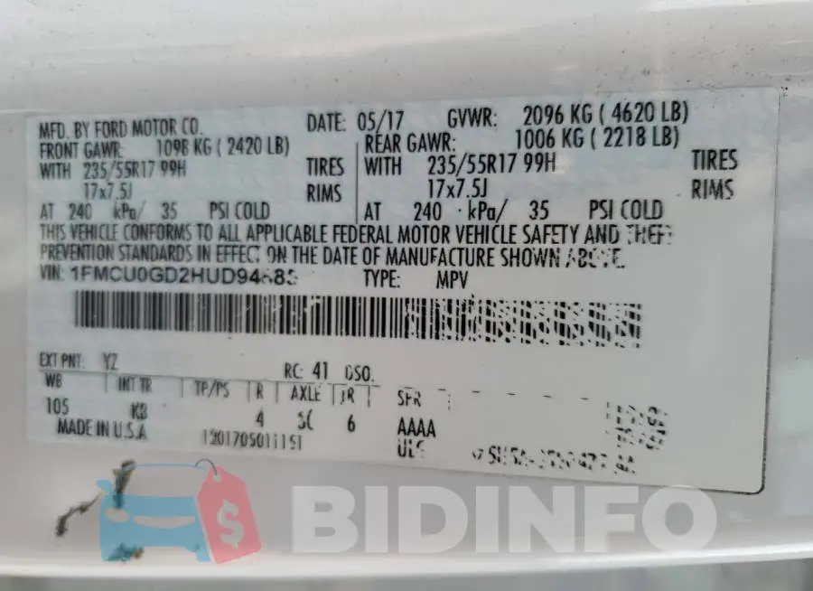 1FMCU0GD2HUD94885 Photo# 13