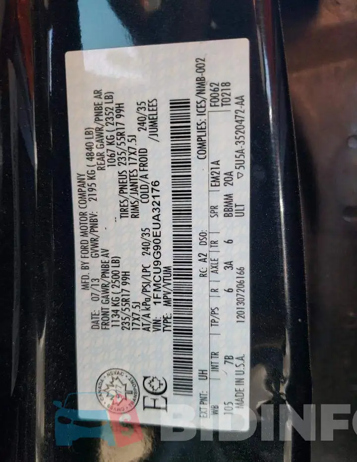 1FMCU9G90EUA32176 Photo# 12