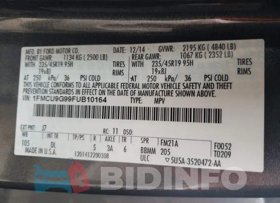 1FMCU9G99FUB10164 Photo# 13