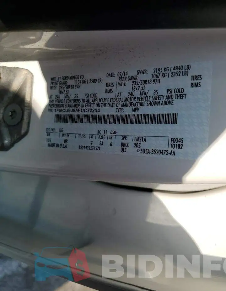 1FMCU9J95EUC72204 Photo# 13