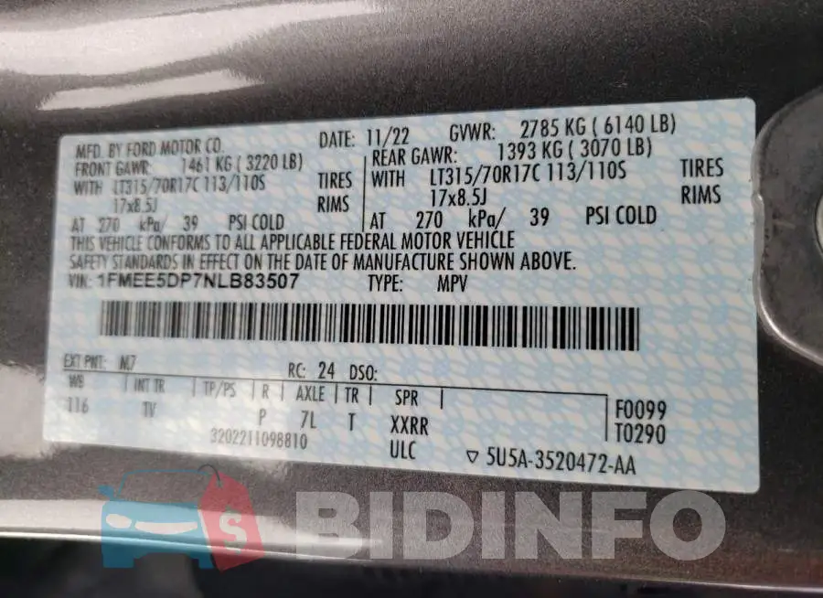 1FMEE5DP7NLB83507 Photo# 12