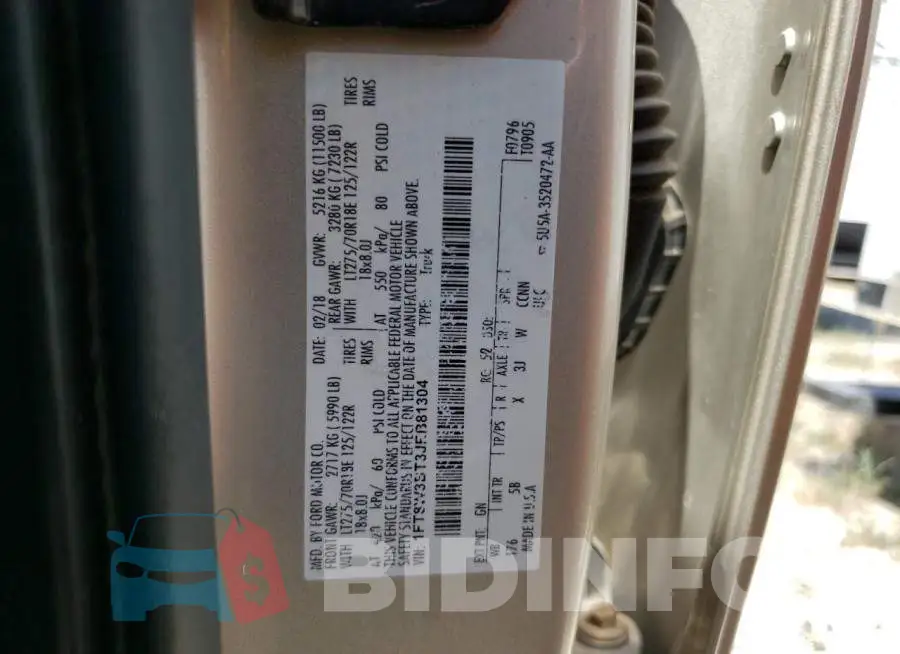 1FT8W3BT3JEB81304 Photo# 12