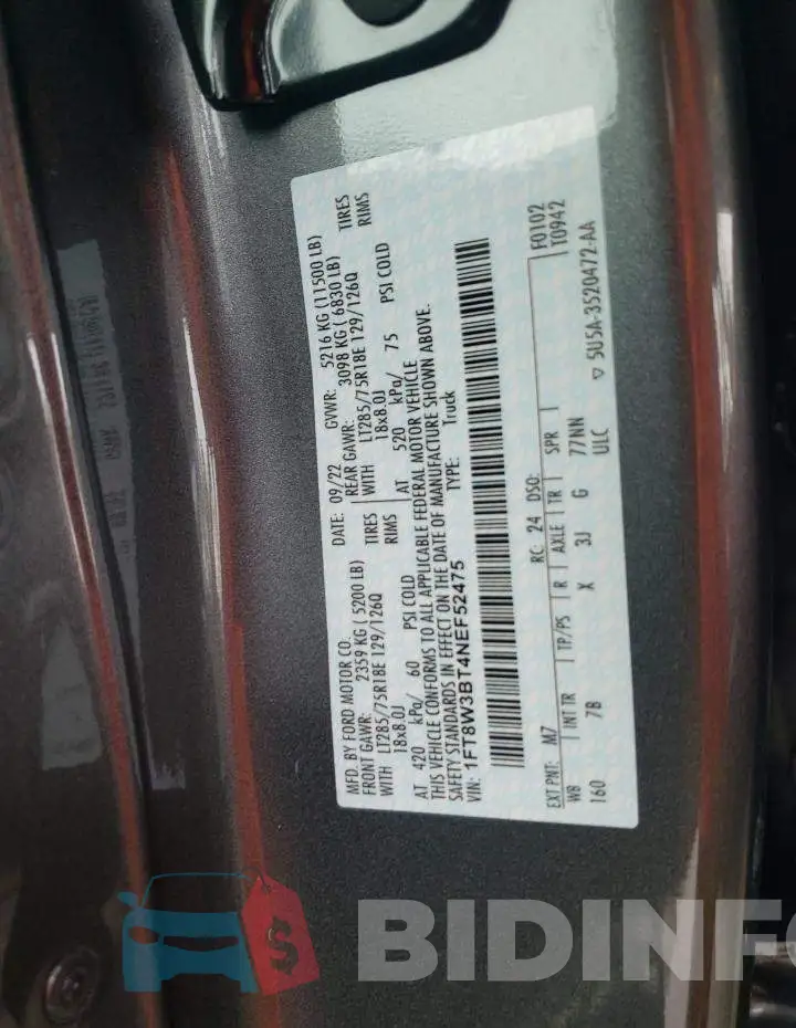 1FT8W3BT4NEF52475 Photo# 12