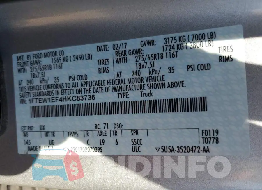 1FTEW1EF4HKC83736 Photo# 12