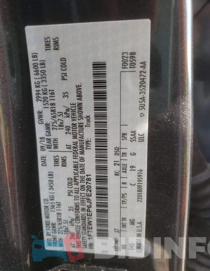 1FTEW1EP6JFE20781 Photo# 12