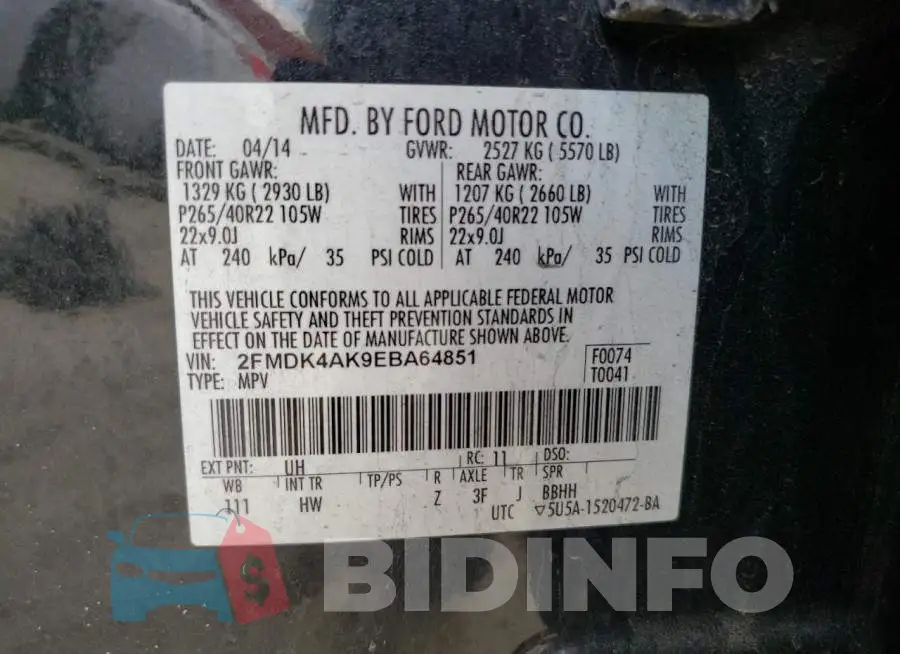2FMDK4AK9EBA64851 Photo# 14
