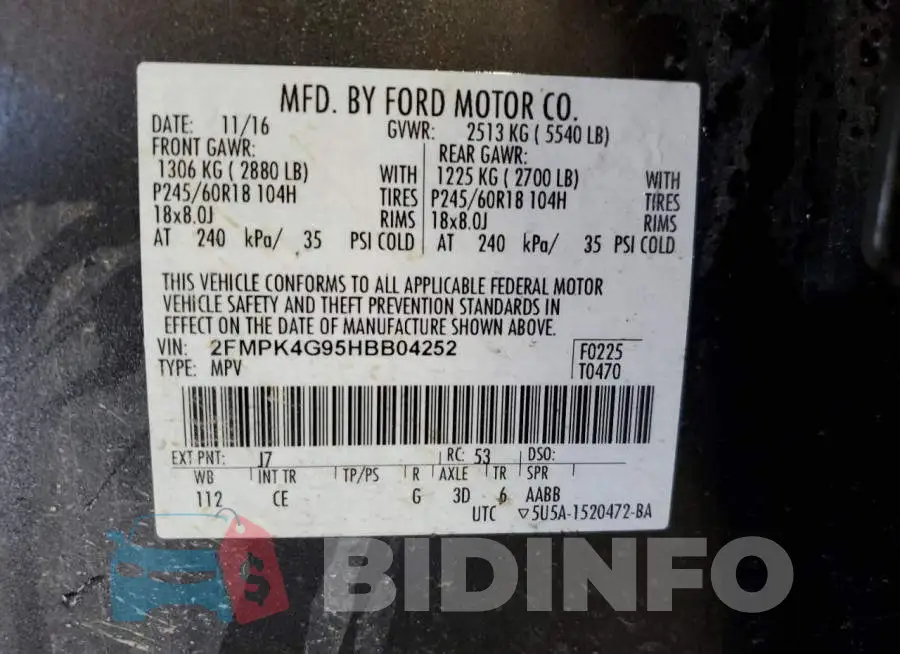 2FMPK4G95HBB04252 Photo# 13