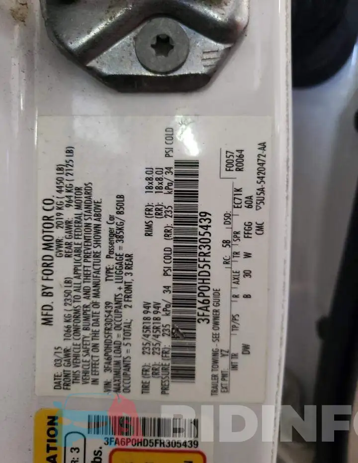 3FA6P0HD5FR305439 Photo# 12